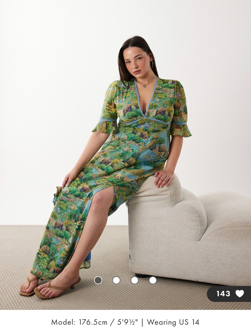 Floral Green V-Neck Maxi Dress with Side Slit